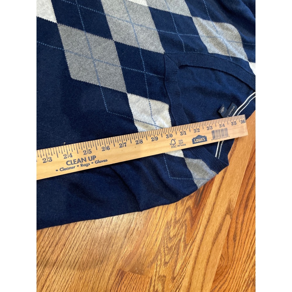 Banana Republic Mens Sweater Large Navy Blue Argyle V-Neck Cashmere Blend Preppy - Picture 9 of 9